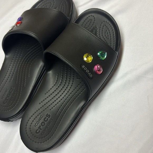CROCS Women's Black Mules with Colorful Gem Accents - Picture 3 of 4